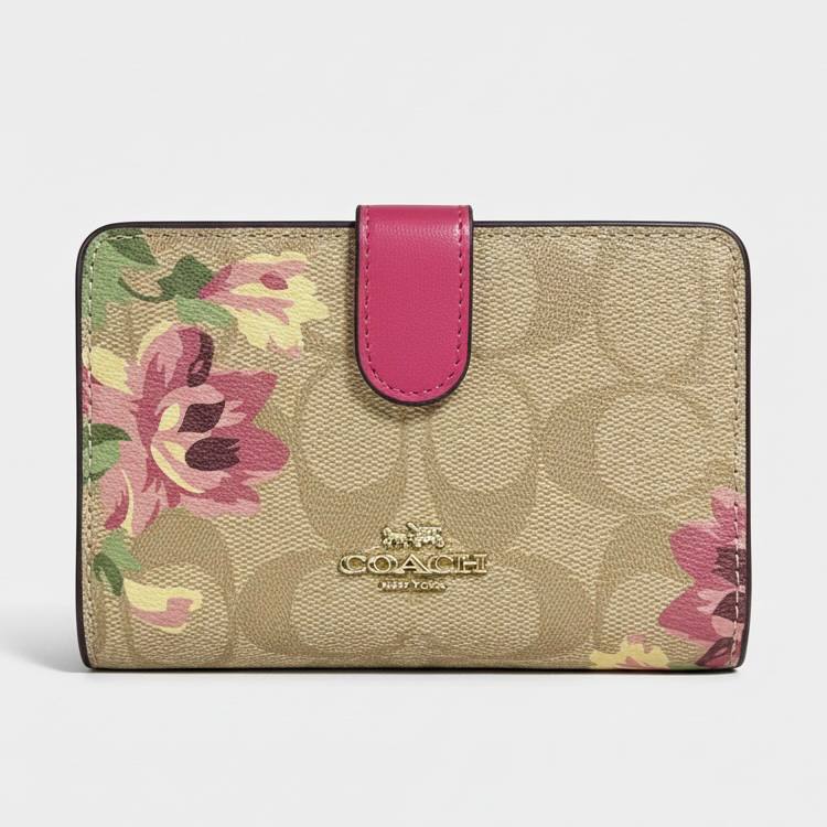 Coach Signature Floral Print Medium Corner Zip Wallet 🌸✨💼