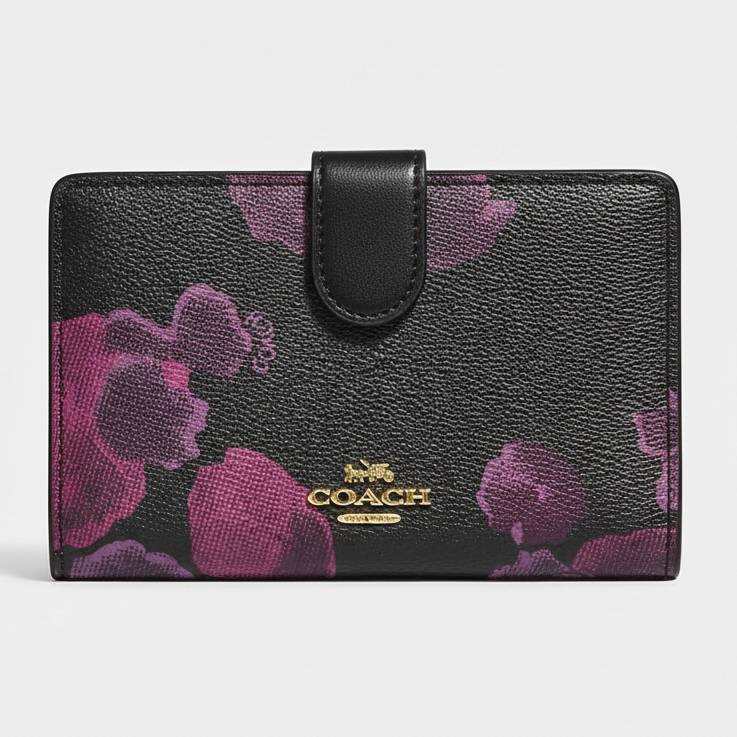 Coach Medium Corner Zip Wallet with Vintage Floral Print 🖤🌸✨