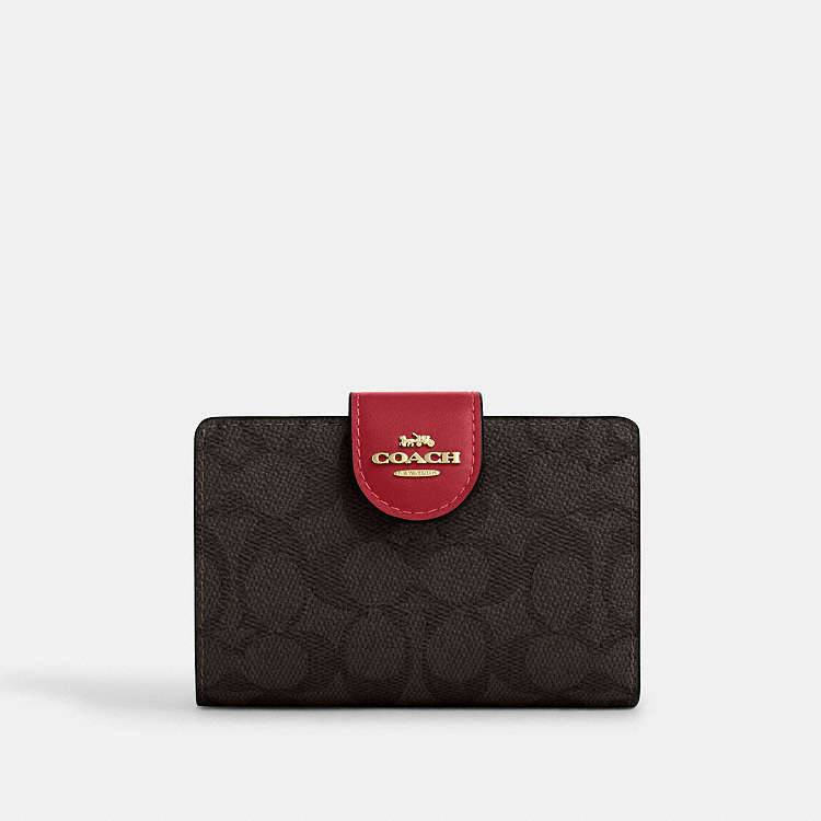 Coach Signature Medium Corner Zip Wallet in Brown and Red 👜✨🎁