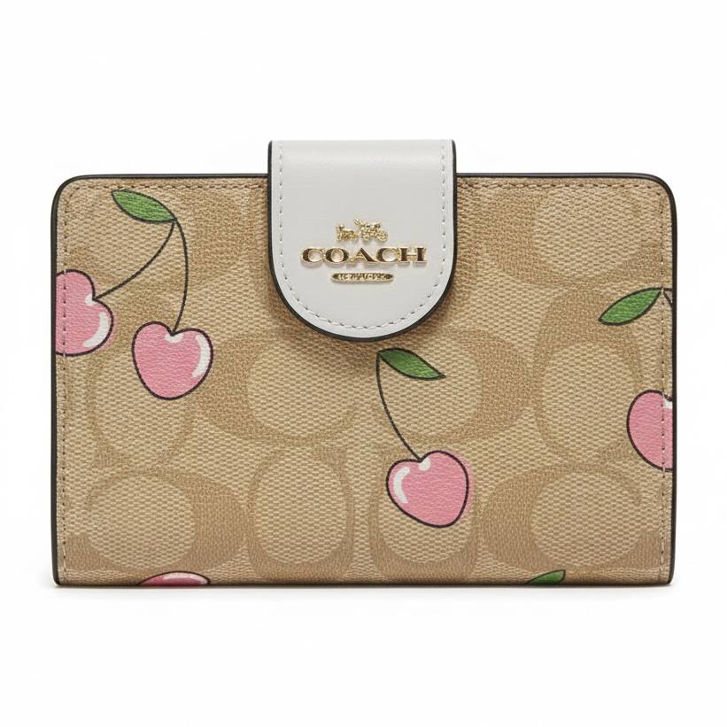 Coach Signature Canvas Medium Corner Zip Wallet with Heart Cherry Print 🍒💖✨