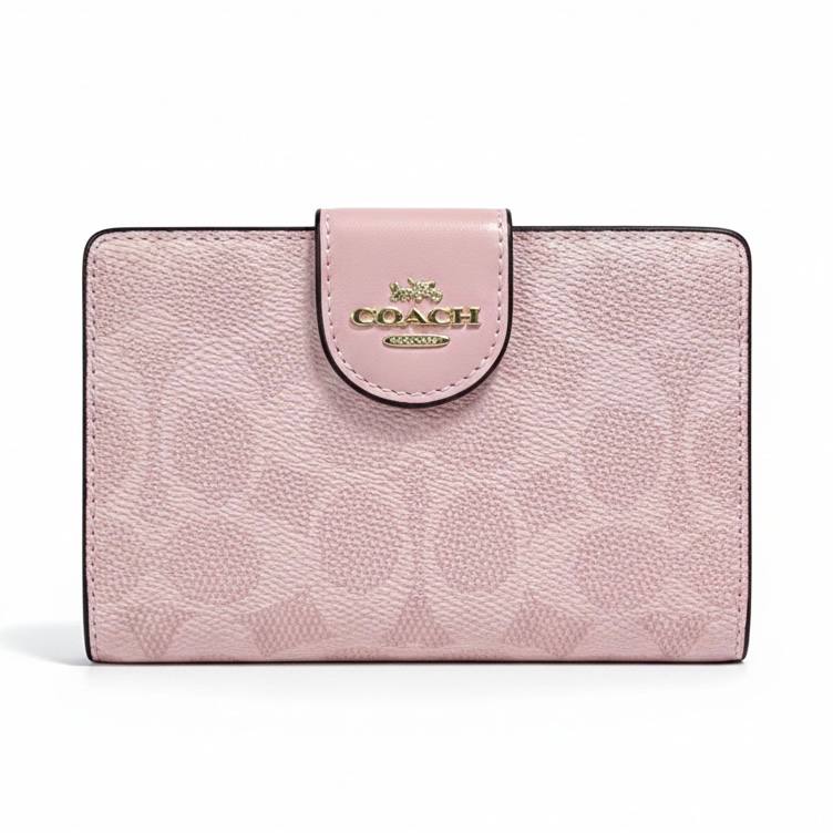 Coach Medium Corner Zip Wallet in Signature Canvas Pink 👛✨💖