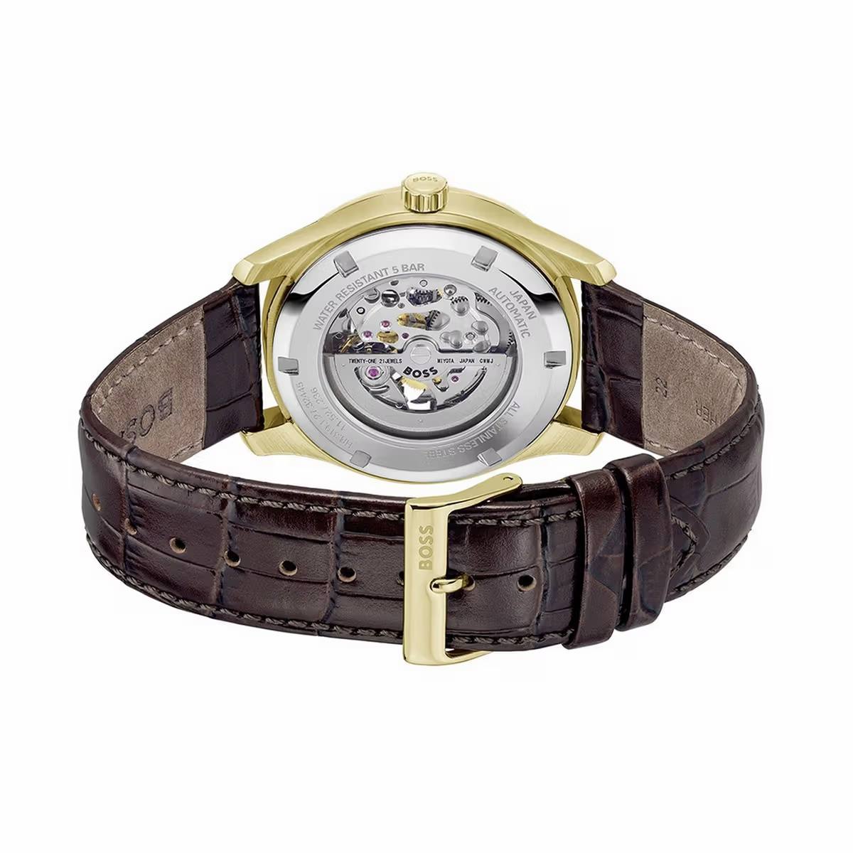 HUGO BOSS Men's Skeleton Dial Automatic Gold Tone Watch ⌚✨💼