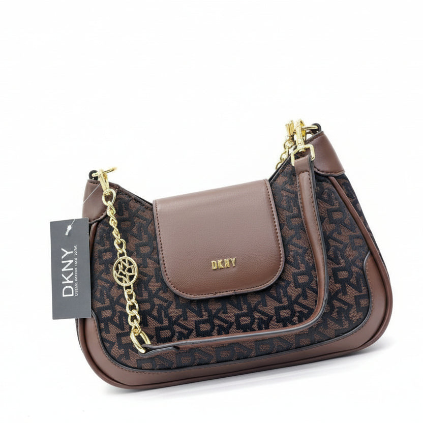 DKNY Monogram Logo Shoulder Bag in Chocolate Brown 👜✨🤎