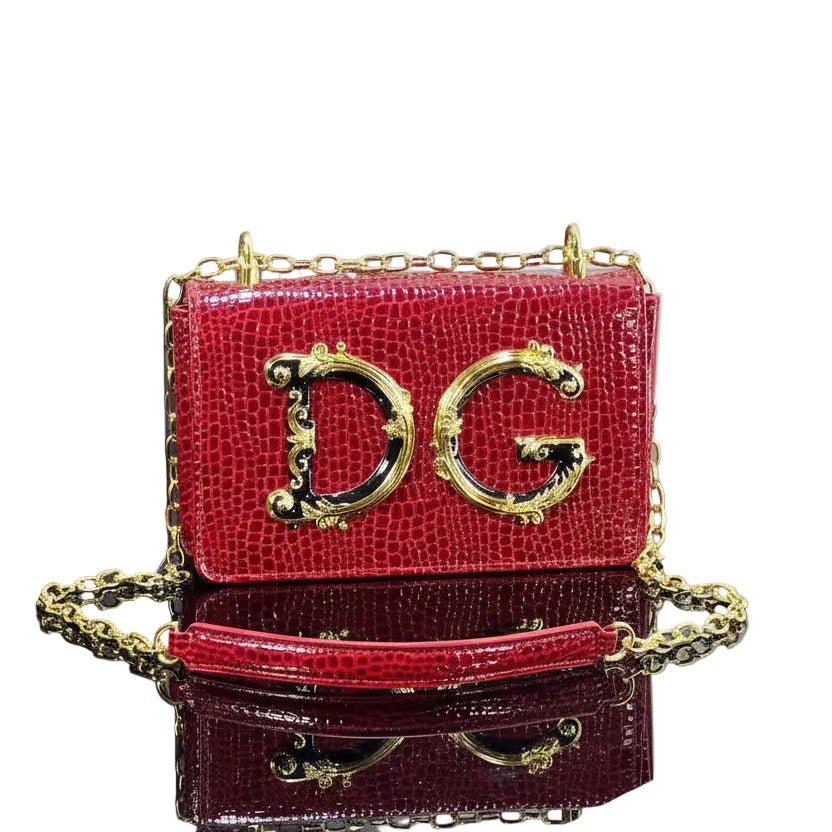 Dolce & Gabbana Red Croc-Effect DG Baroque Logo Shoulder Bag 🌹✨👜