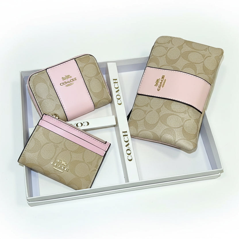 Coach Signature Canvas & Pink Stripe Accessory Set 🌸👜✨