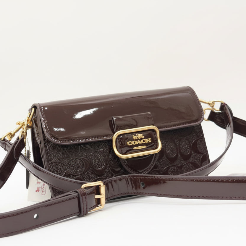 Coach Signature Patent Leather Crossbody Bag 👜✨🤎