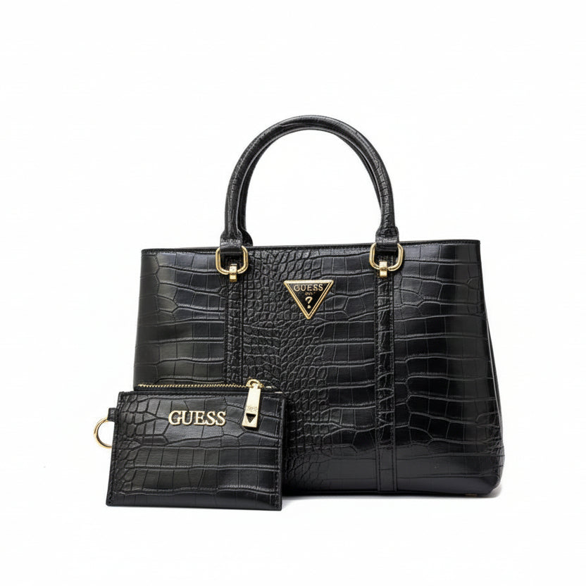 Guess Croco-Embossed Satchel with Detachable Pouch 👜🖤✨