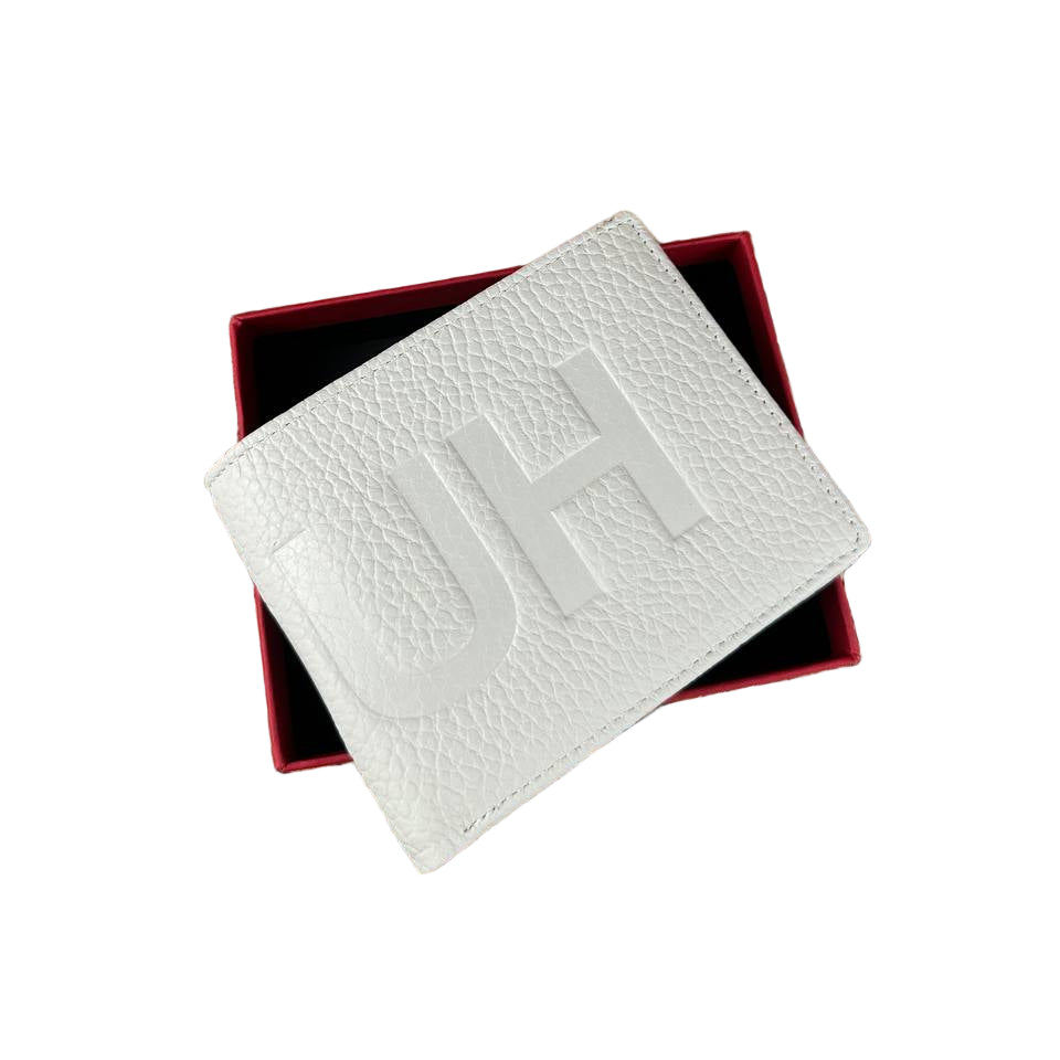 Designer White Pebble Leather Bi-Fold Wallet with Embossed Initials 🤍🗂️💰