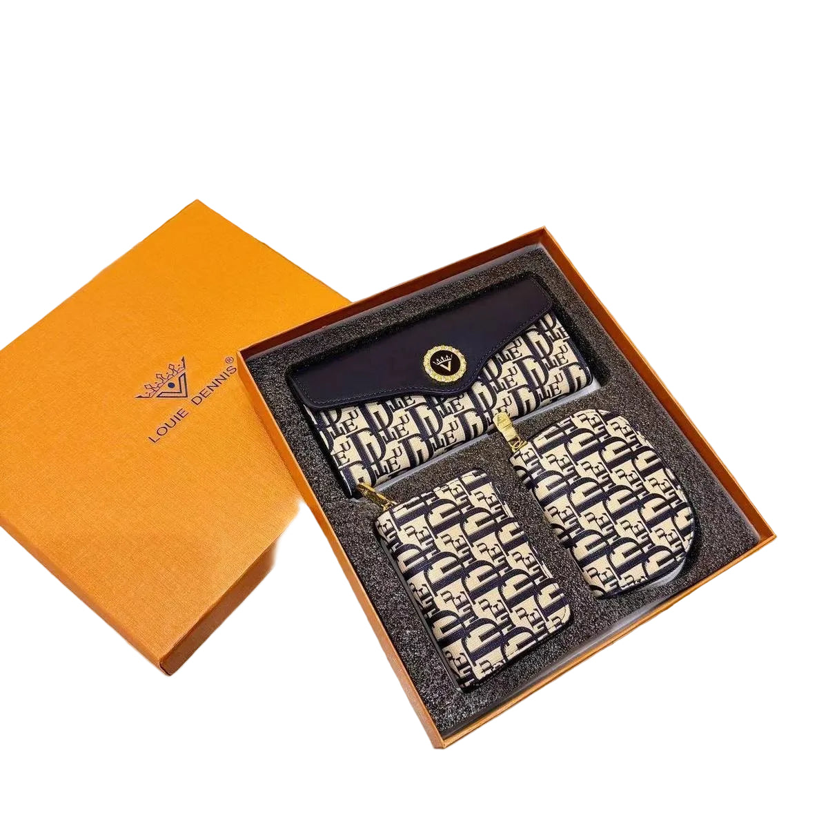 Louie Dennis Monogram Three-Piece Wallet and Pouch Gift Set 🎁✨💼