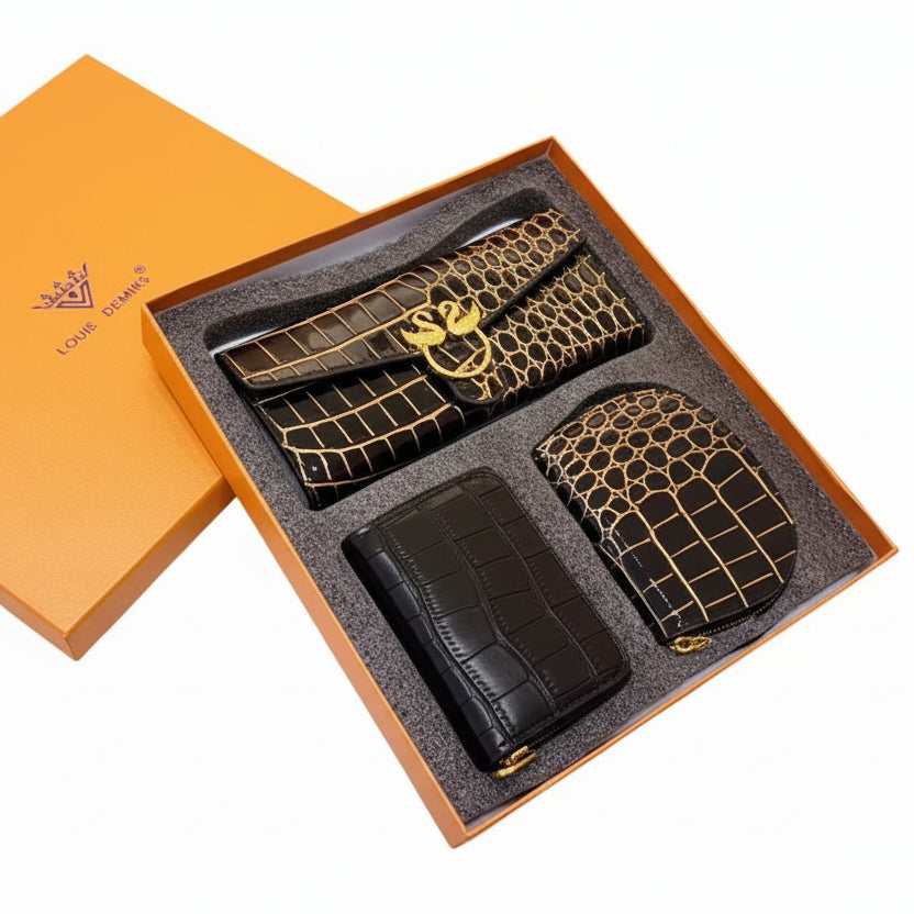 LOUIE DENNIS Crocodile Pattern 3-Piece Luxury Gift Set 🐊✨💼