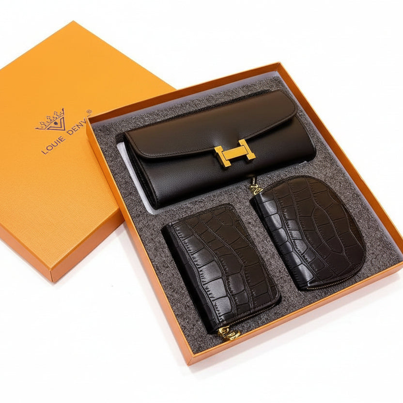 Louie Denin Luxury Leather Accessory Trio Set 💼✨🎁