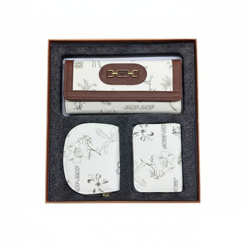 LOUIE DENNIS White Floral Print Wallet Set 🌸✨💼