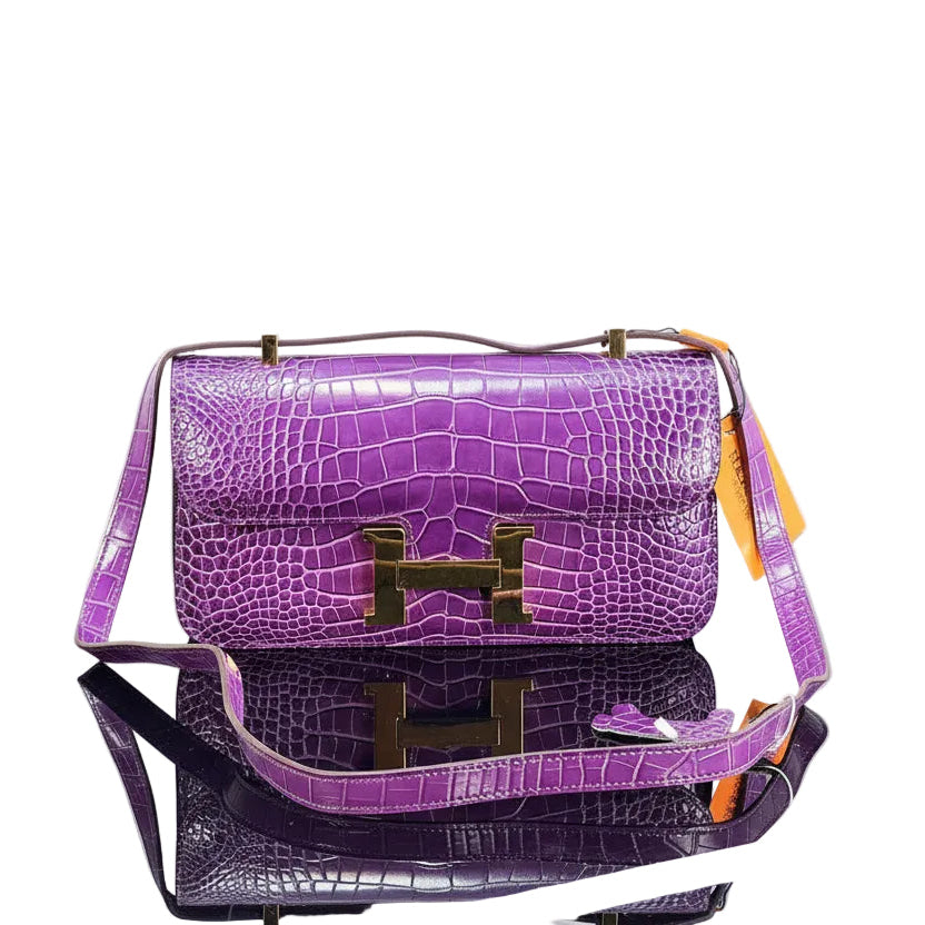 Hermès Constance Elan Shoulder Bag in Purple Croc 💜✨👜