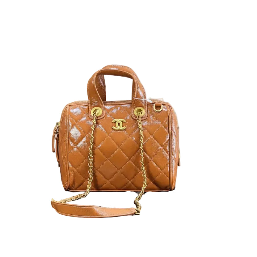 Chanel Quilted Patent Leather Bowler Bag 👜✨💼