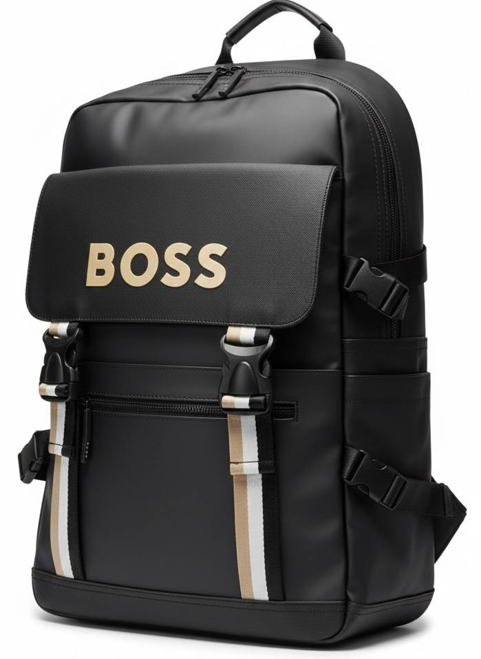 BOSS Black Backpack with Contrast Logo and Striped Details 🎒👔🖤