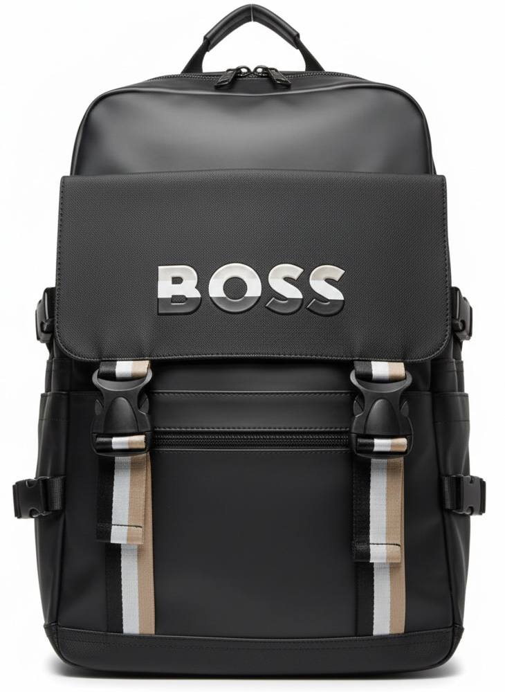 BOSS Black Backpack with Contrast Logo and Striped Details 🎒👔🖤