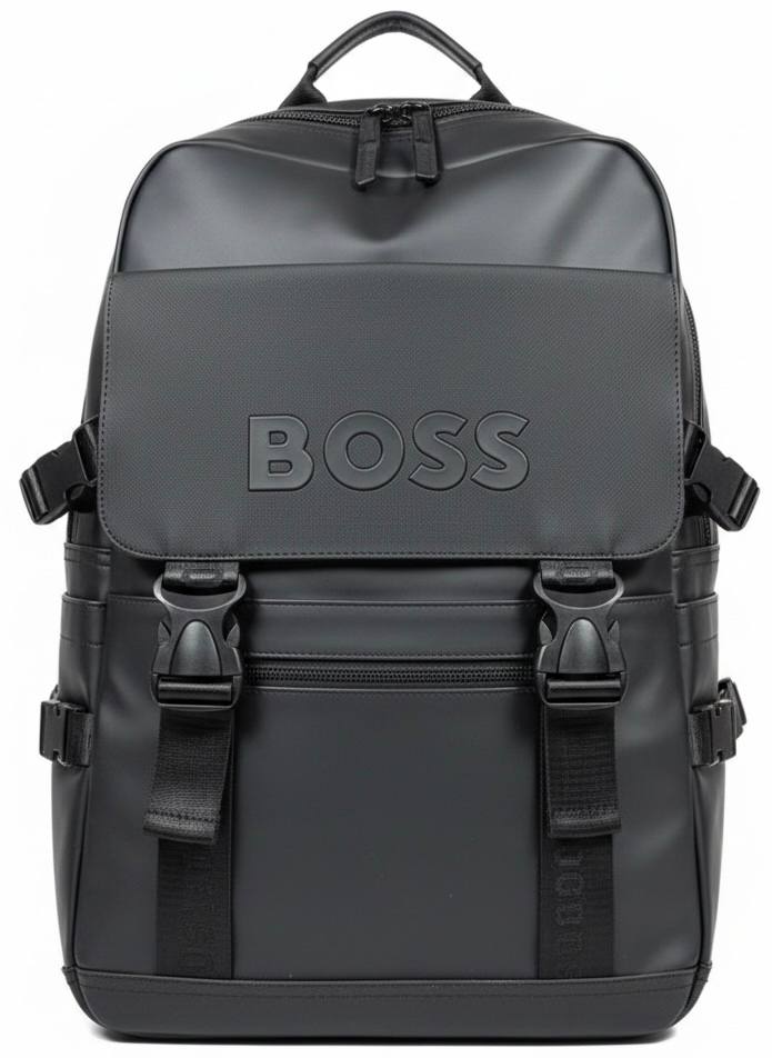 BOSS Black Backpack with Contrast Logo and Striped Details 🎒👔🖤