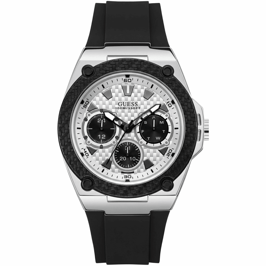 GUESS Men's Chronograph Silver-Tone Carbon Fiber Bezel ⌚️⚫️⚪️ - My Store