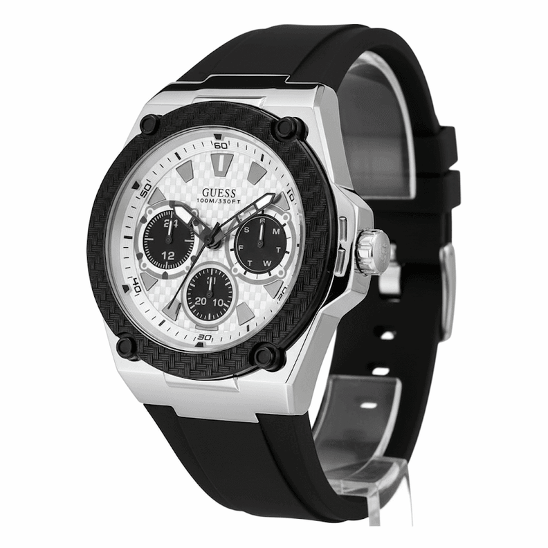 GUESS Men's Chronograph Silver-Tone Carbon Fiber Bezel ⌚️⚫️⚪️ - My Store