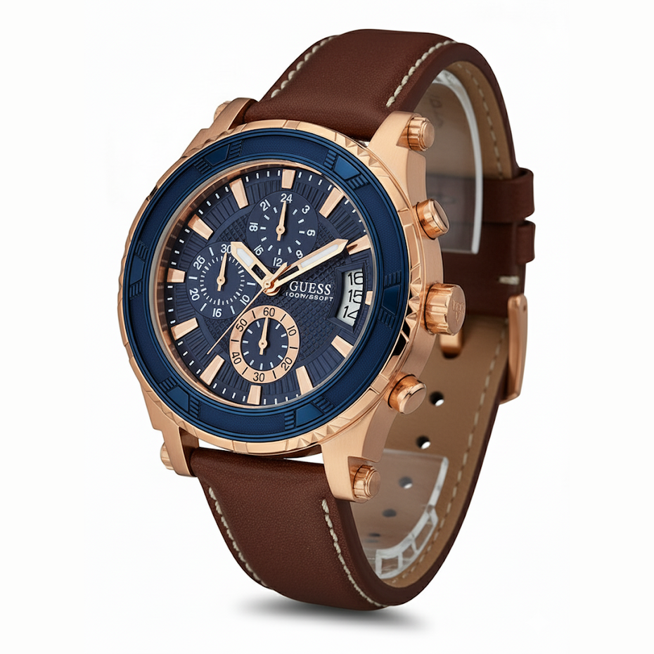 GUESS Men's Chronograph Rose Gold-Tone Blue Dial 💙⚜️🕰️
