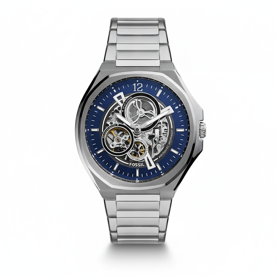 Fossil Inscriptor Automatic Blue Skeleton Steel 💙⚙️✨