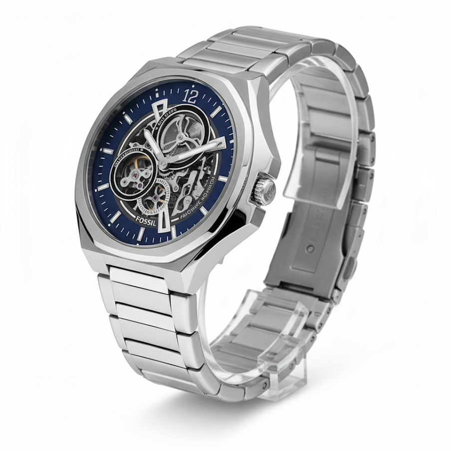 Fossil Inscriptor Automatic Blue Skeleton Steel 💙⚙️✨