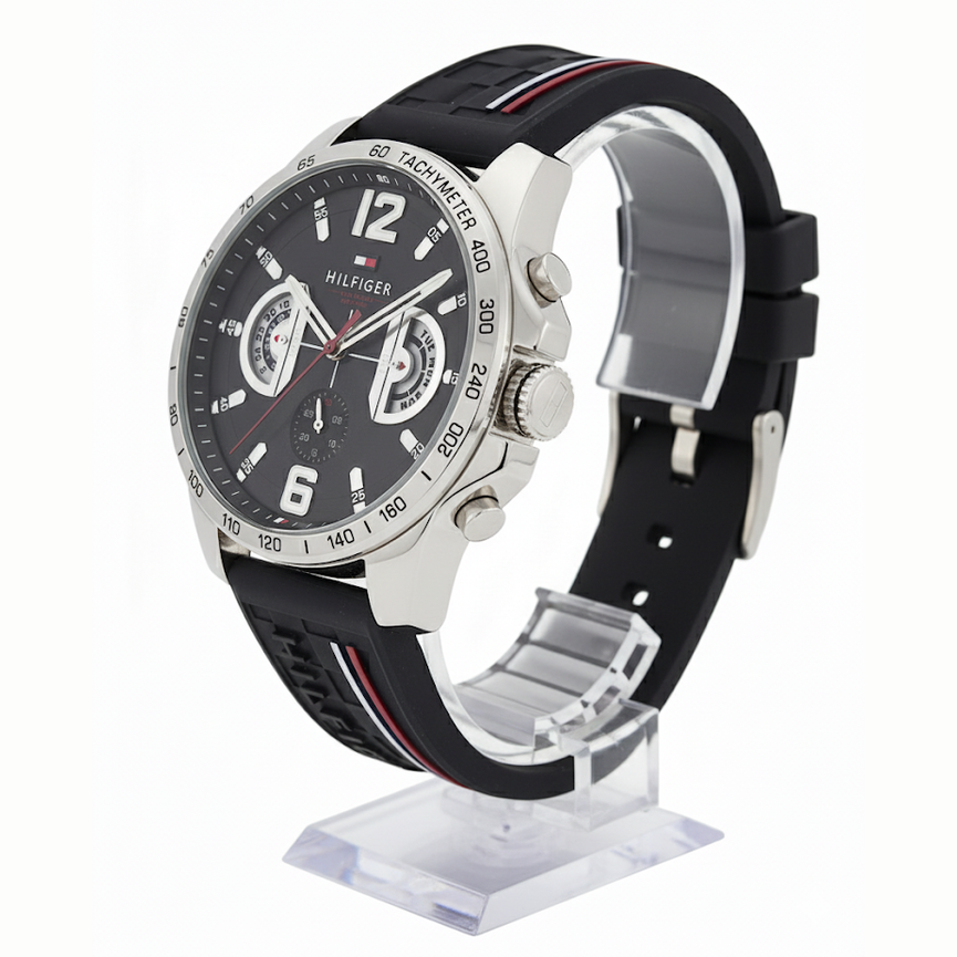 Tommy Hilfiger Men's Chronograph Sport Watch Black & Silver ⌚️🏁🇺🇸