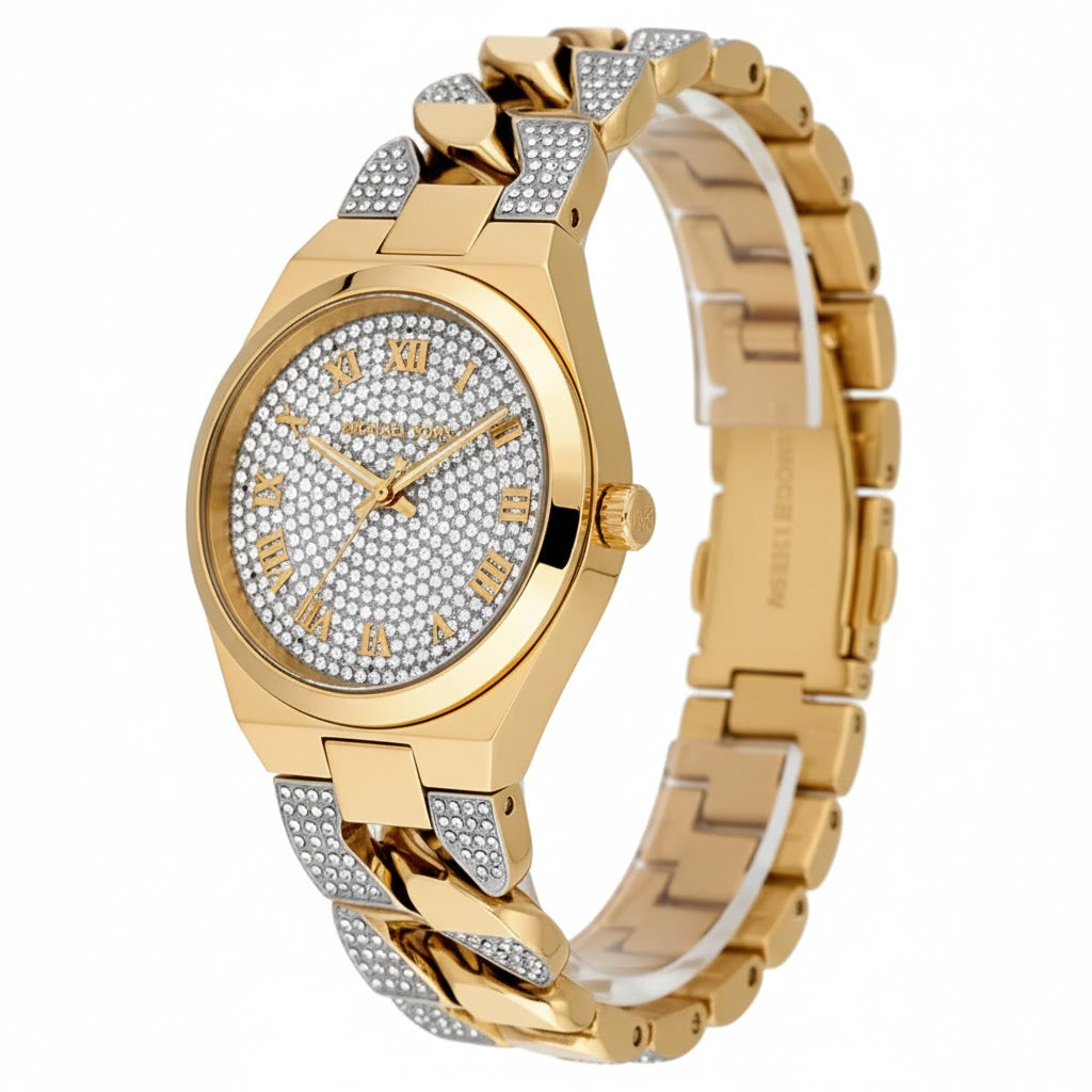 Michael Kors Women's Everest Crystal Pave Gold-Tone Curb Link Watch 👑🌟🔗