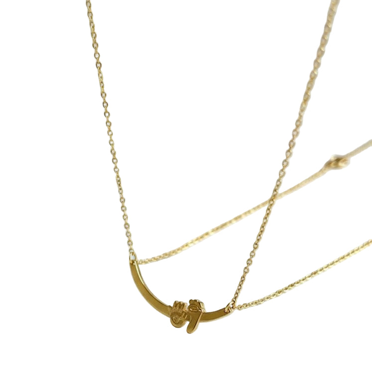 Minimalist Gold Tone Handshake Bar Pendant Necklace